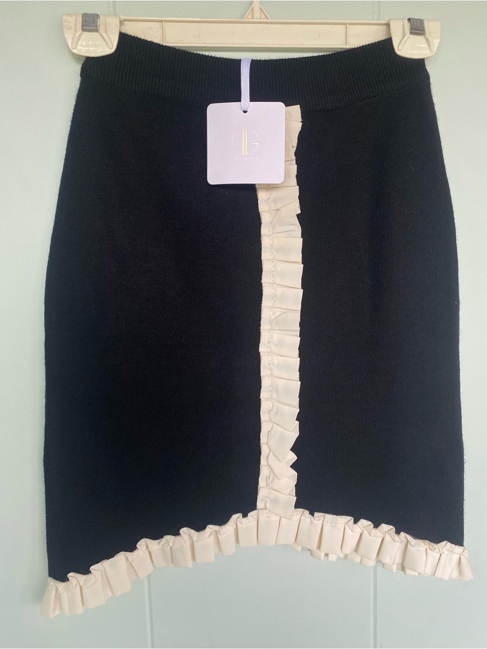 Vita grace Black Pencil Skirt with Cream Ruffle Trim